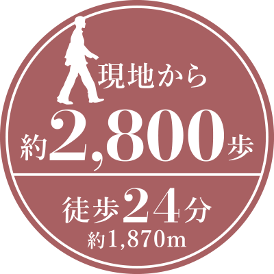 現地から約2,800歩　徒歩24分　約1,870m