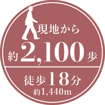 現地から約2,100歩　徒歩18分　約1,440m
